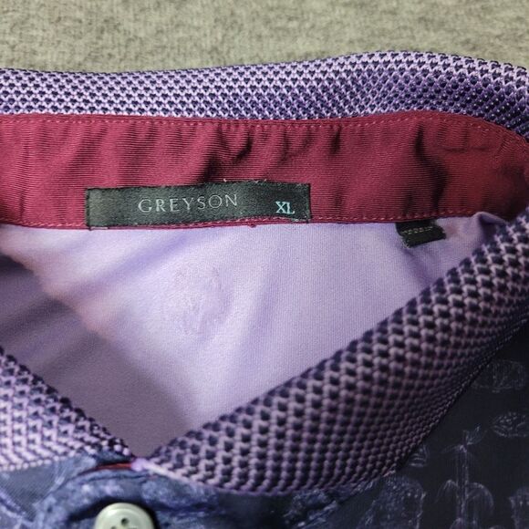 Greyson Creatures Print Golf Polo Mens Size XL Purple Wildflower Short Sleeve - Picture 8 of 9